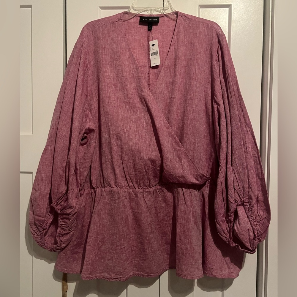 Lane Bryant Dusty Rose Wrap Peplum Blouse. Size 28W. New with tags.